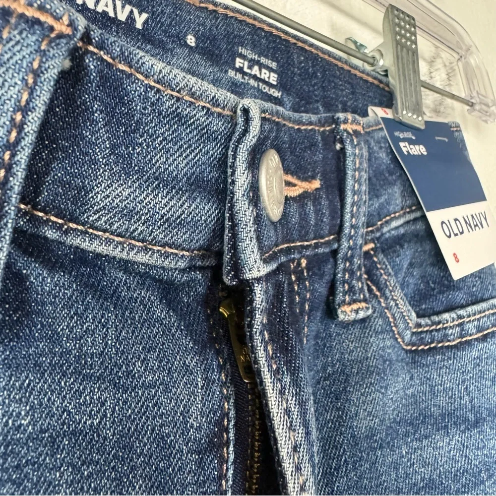 Old Navy Jeans Denim High Rise Flare Built in Tough‎ Dark Wash Blue Solid Cotton